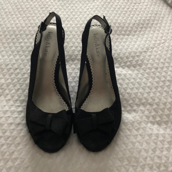 Matte black fabric sling back with bow detail - Picture 2 of 5